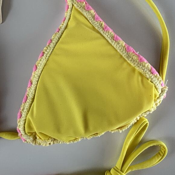 Seamolly Yellow Pink Trim Textured Size XS Bathing Suit Bikini Contrast Whip - Picture 8 of 14